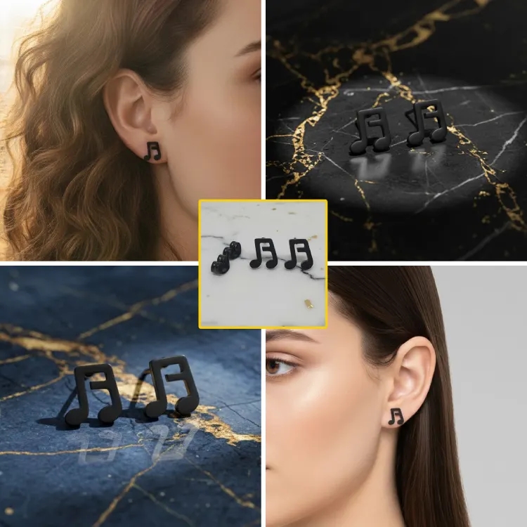 2 16’lık Siyah Notalı Küpe