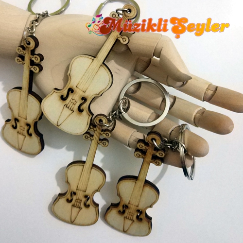 Keman Şeklinde Ahşap Anahtarlık