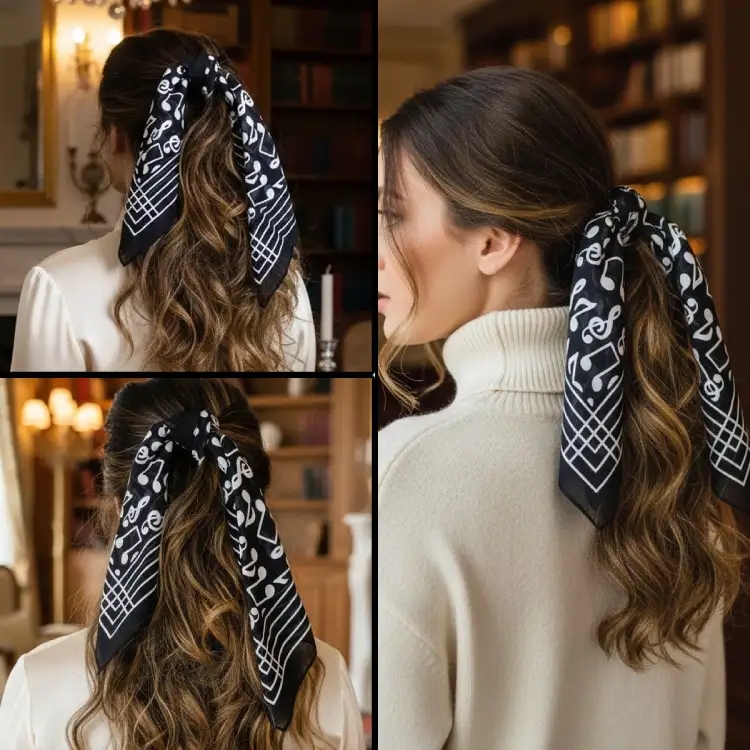 Siyah Beyaz Notalı Fular