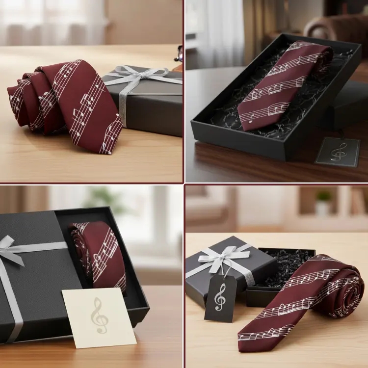 Bordo Zeminde Gümüş Renk Notalı Kravat