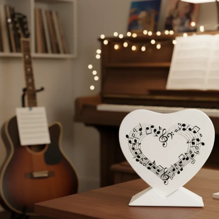 Kalp Şeklinde Özel Tasarım Notalı Dekoratif Figür