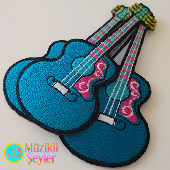 Ütü ile yapışan Mavi Renkli Gitar Arma Patch Yama