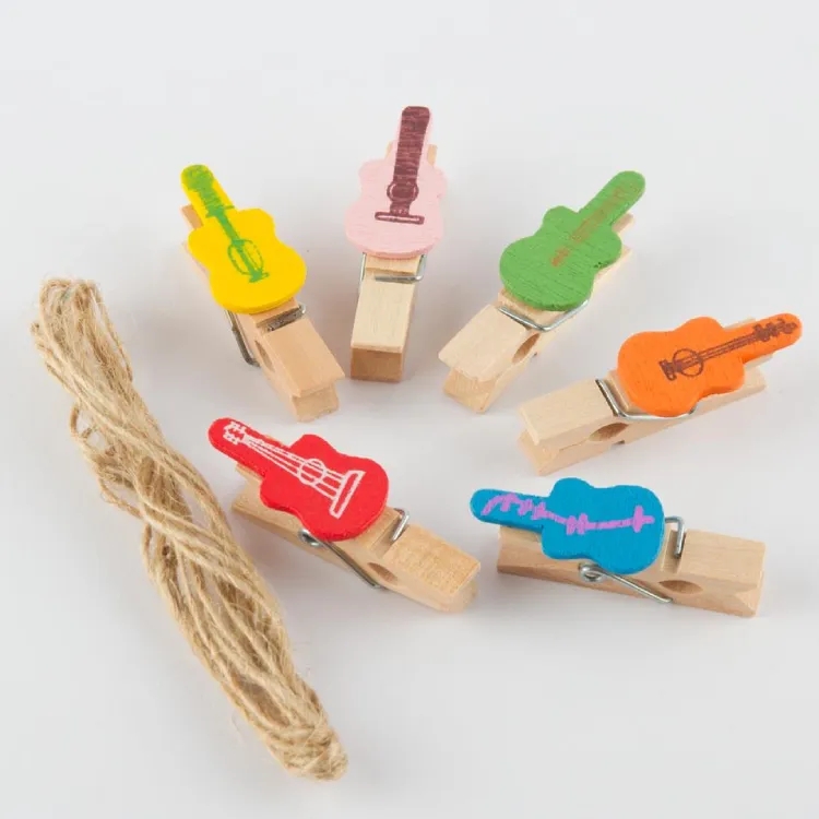 Dekoratif Ahşap Gitar Mandal Seti - 12’li Paket