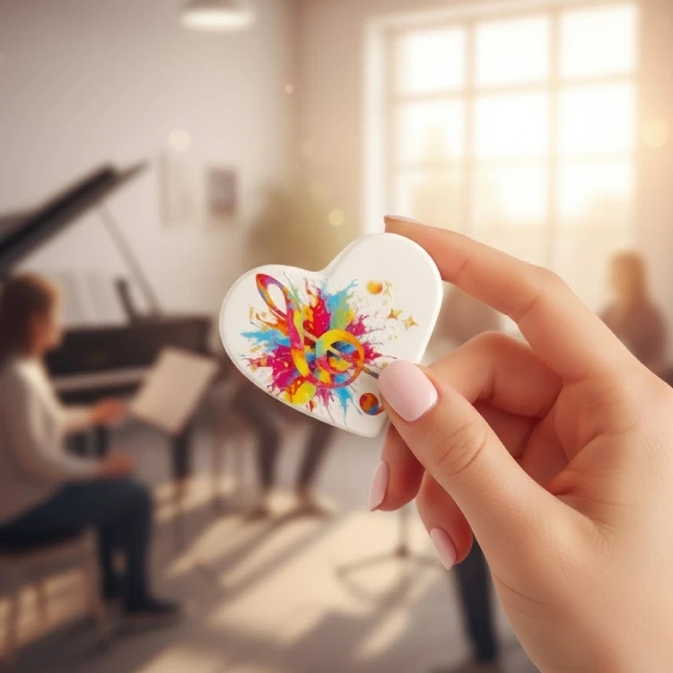 Kalp Şeklinde Notalı Dekoratif Kart-Fotoğraf Tutucu