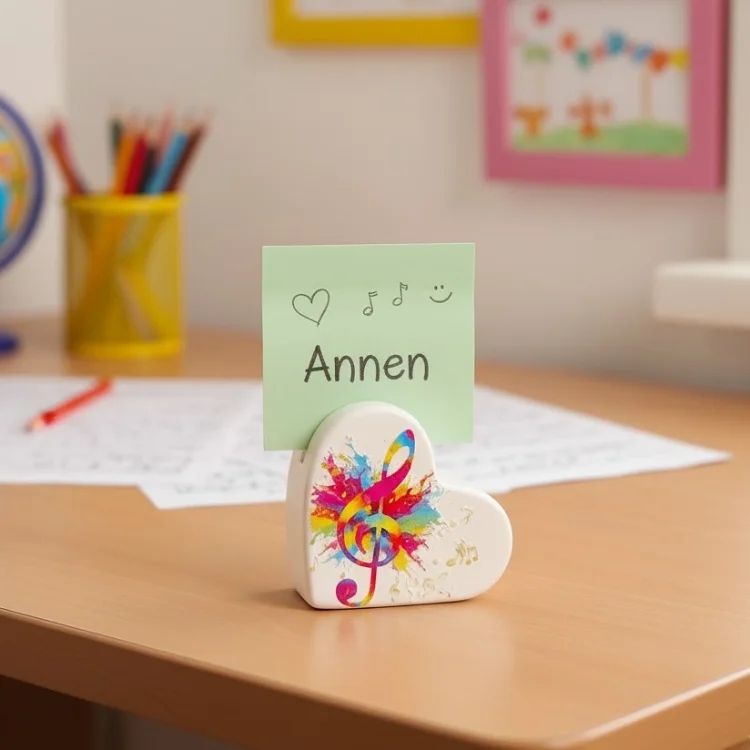 Kalp Şeklinde Notalı Dekoratif Kart-Fotoğraf Tutucu