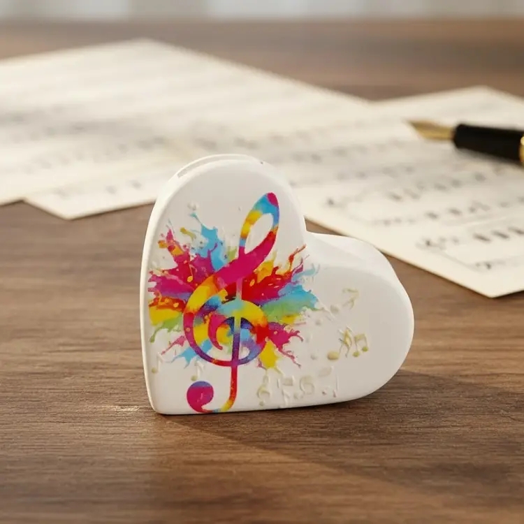 Kalp Şeklinde Notalı Dekoratif Kart-Fotoğraf Tutucu