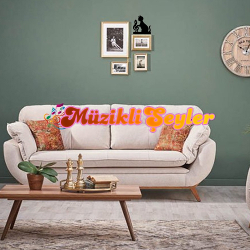 Müzikli Duvar Stickerı – Sol anahtarlı Kedi