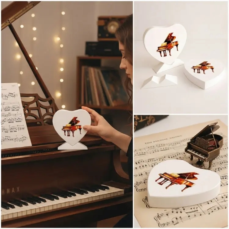 Kalp Şeklinde Özel Tasarım Kahverengi Kuyruklu Piyano