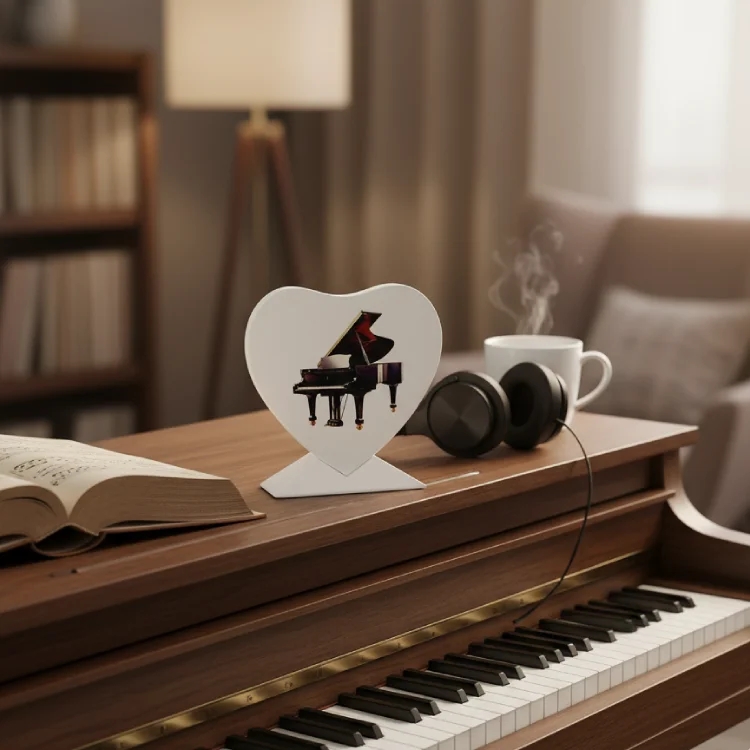Kalp Şeklinde Özel Tasarım Siyah Kuyruklu Piyano Obje