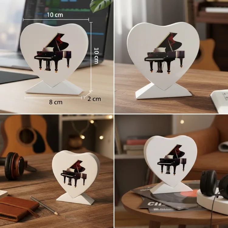 Kalp Şeklinde Özel Tasarım Siyah Kuyruklu Piyano Obje