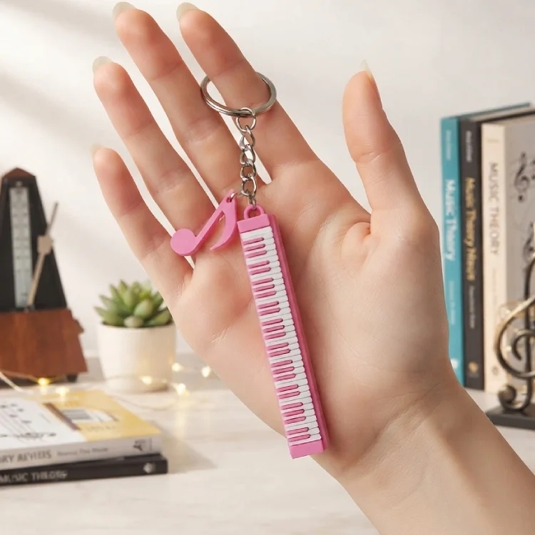 Pembe Piyano Klavyesi Anahtarlık ve Çanta Süsü