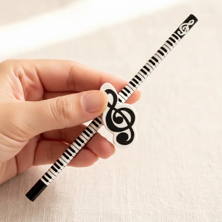 Piyano Kalem Beyaz Sol Anahtarı Silgi Seti