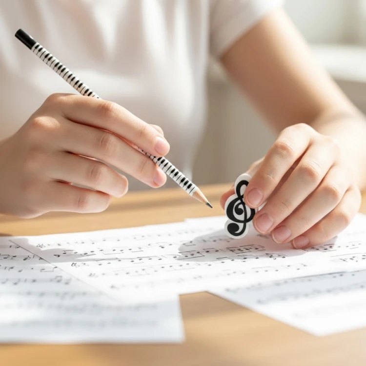 Piyano Kalem Beyaz Sol Anahtarı Silgi Seti