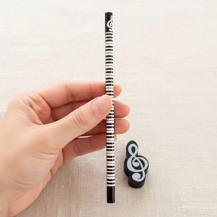 Piyano Kalem Siyah Sol Anahtarı Silgi Seti 