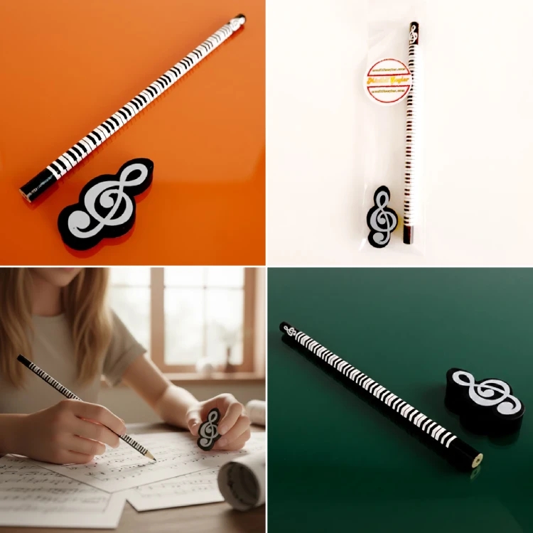 Piyano Kalem Siyah Sol Anahtarı Silgi Seti 