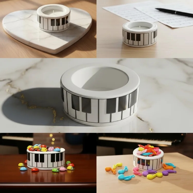 Piyano Tuşları Desenli Mumluk