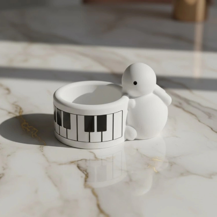 Piyano Tuşları Desenli Tavşanlı Mumluk