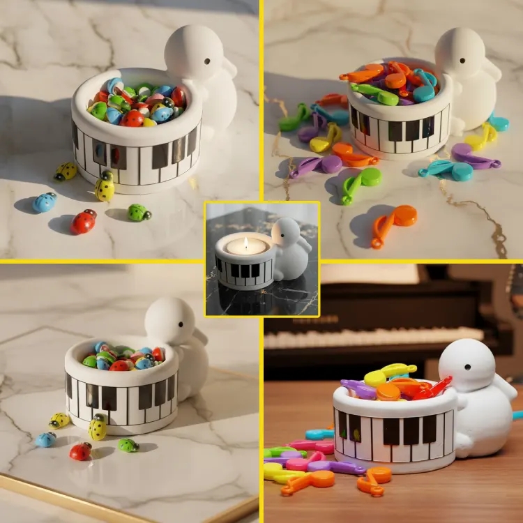 Piyano Tuşları Desenli Tavşanlı Mumluk