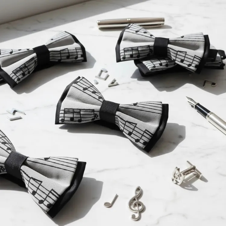 Dokuma Siyah Dizek ve Notalı Papyon