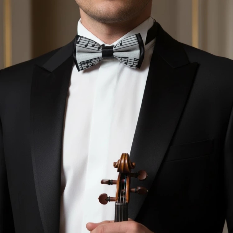 Dokuma Siyah Dizek ve Notalı Papyon