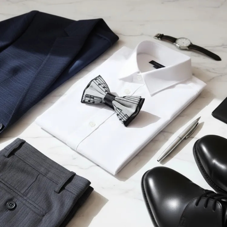 Dokuma Siyah Dizek ve Notalı Papyon