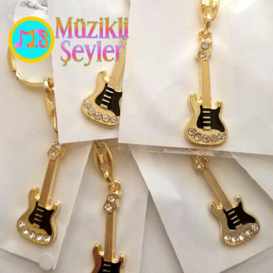 Altın Rengi Taşlı Gitar Anahtarlık