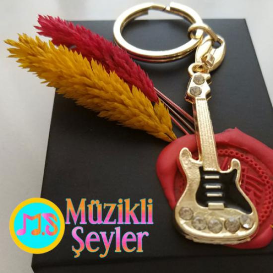 Altın Rengi Taşlı Gitar Anahtarlık