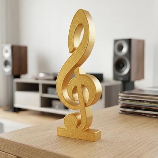 Müzik Tutkunları İçin Altın Renkli Sol Anahtarı Masa Dekoru