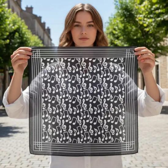 Siyah Beyaz Notalı Fular