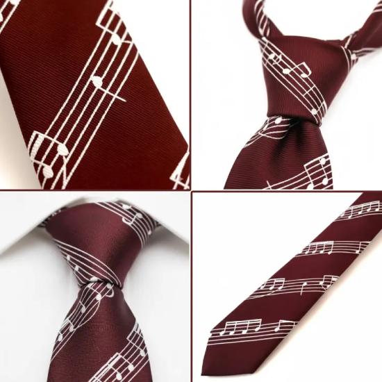 Bordo Zeminde Gümüş Renk Notalı Kravat