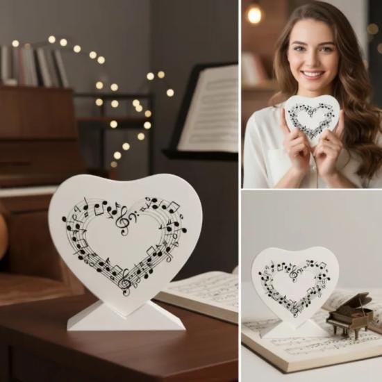 Kalp Şeklinde Özel Tasarım Notalı Dekoratif Figür