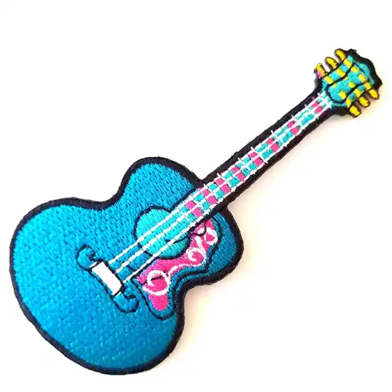 Ütü ile yapışan Mavi Renkli Gitar Arma Patch Yama