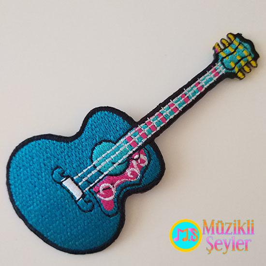 Ütü ile yapışan Mavi Renkli Gitar Arma Patch Yama