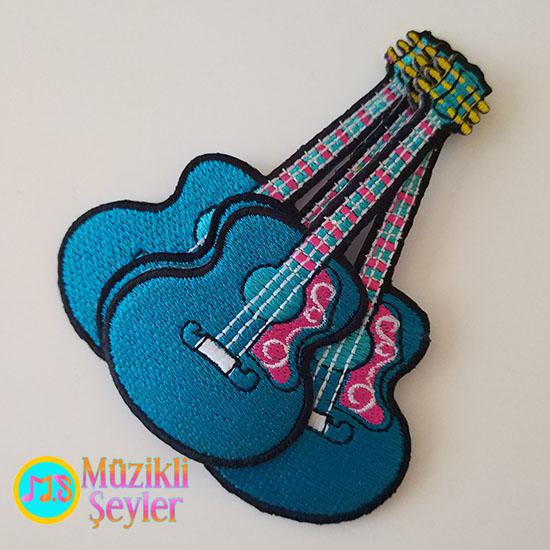 Ütü ile yapışan Mavi Renkli Gitar Arma Patch Yama