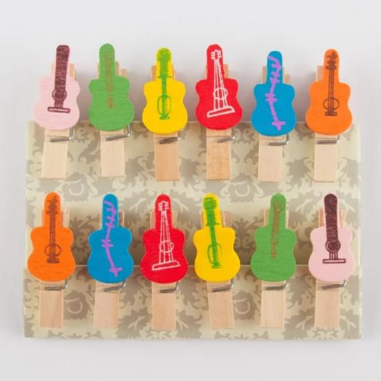 Dekoratif Ahşap Gitar Mandal Seti - 12’li Paket