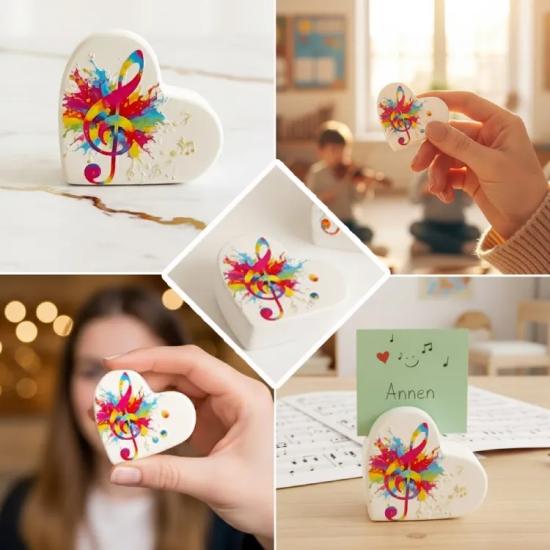 Kalp Şeklinde Notalı Dekoratif Kart-Fotoğraf Tutucu