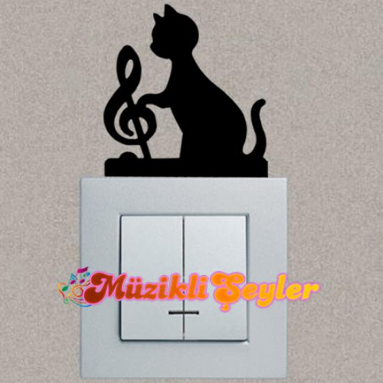 Müzikli Duvar Stickerı – Sol anahtarlı Kedi