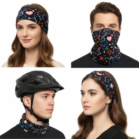 Mavi Tonlu Nota Desenli Buff