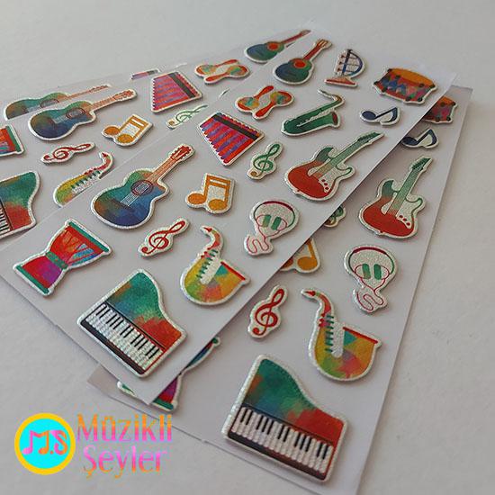 Müzik Aletleri ve Notalı Sticker Seti