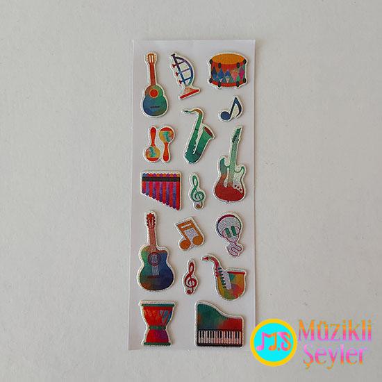 Müzik Aletleri ve Notalı Sticker Seti