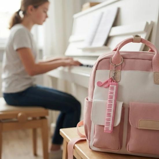 Pembe Piyano Klavyesi Anahtarlık ve Çanta Süsü