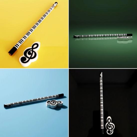 Piyano Kalem Beyaz Sol Anahtarı Silgi Seti