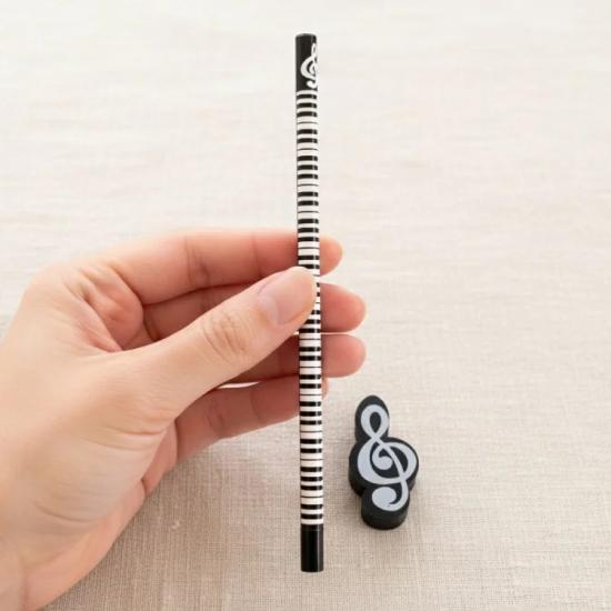 Piyano Kalem Siyah Sol Anahtarı Silgi Seti 