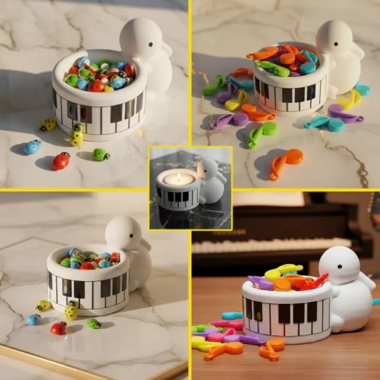 Piyano Tuşları Desenli Tavşanlı Mumluk