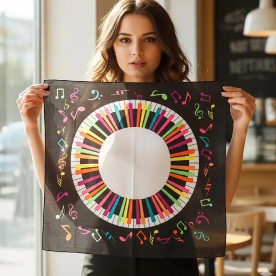 Piyano Tuşlu Notalı Fular