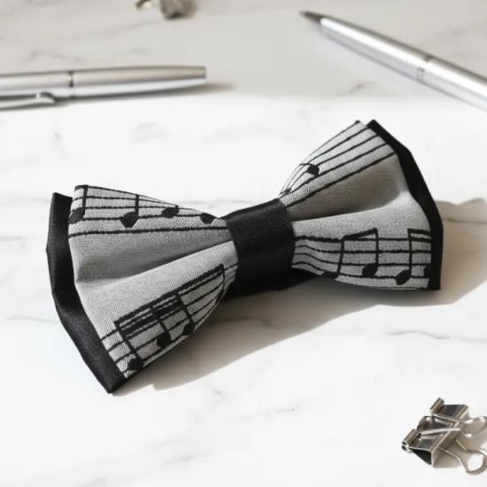 Dokuma Siyah Dizek ve Notalı Papyon