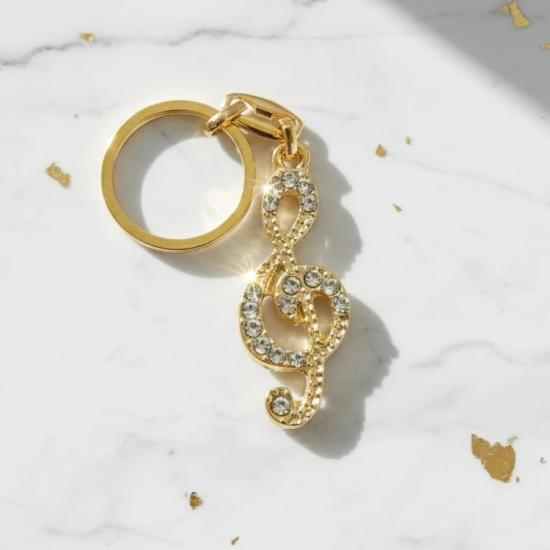 Altın Rengi Taşlı Sol Anahtarı Anahtarlık