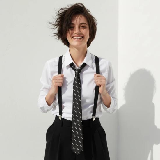 Sol Anahtarı Desenli Siyah Kravat