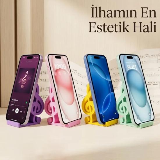 Sol Anahtarı Telefon Standı – Dekoratif Müzik Temalı Masaüstü Telefon Tutucu