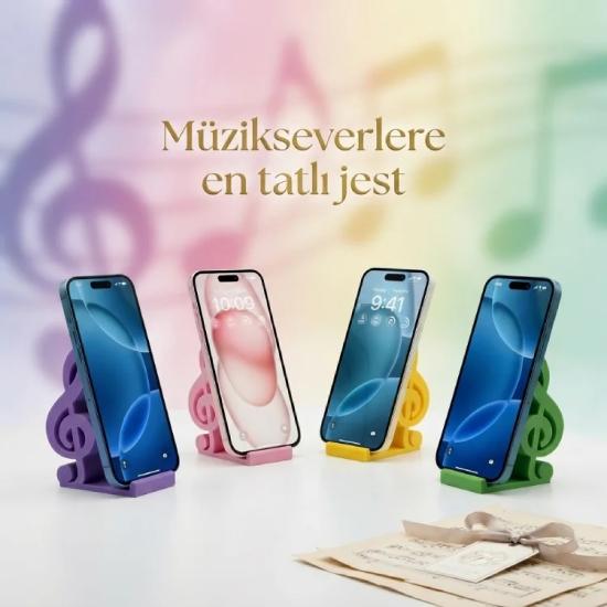 Sol Anahtarı Telefon Standı – Dekoratif Müzik Temalı Masaüstü Telefon Tutucu